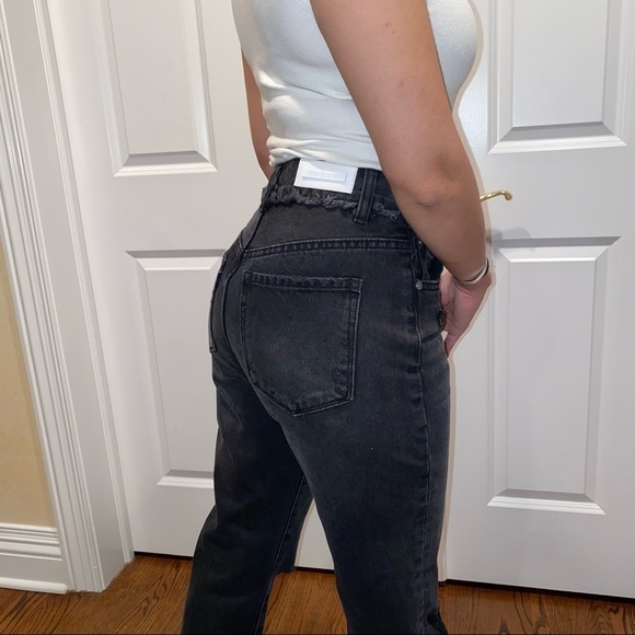 Free People Neon Blonde Black Siren Mom Fit High Rise Distressed Jeans 26 - Picture 11 of 16